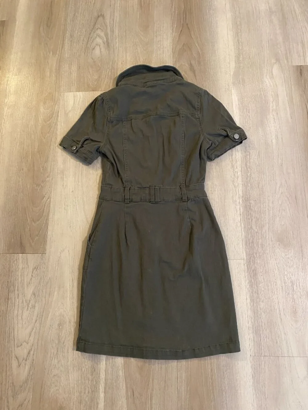Utility Dress XS Military Olive Green Safari Button Front Mini Dress TinselTown